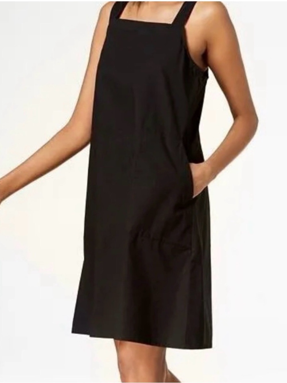 Eileen Fisher Black Square-Neck Mini Apron Dress with Pockets, SP